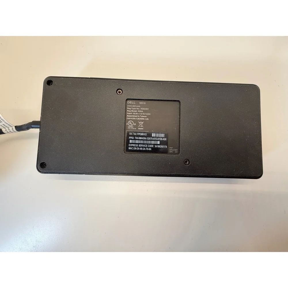 Dell‎ WD19 Docking Station USB-C K20A Thunderbolt Laptop Hub Dual Display Port
